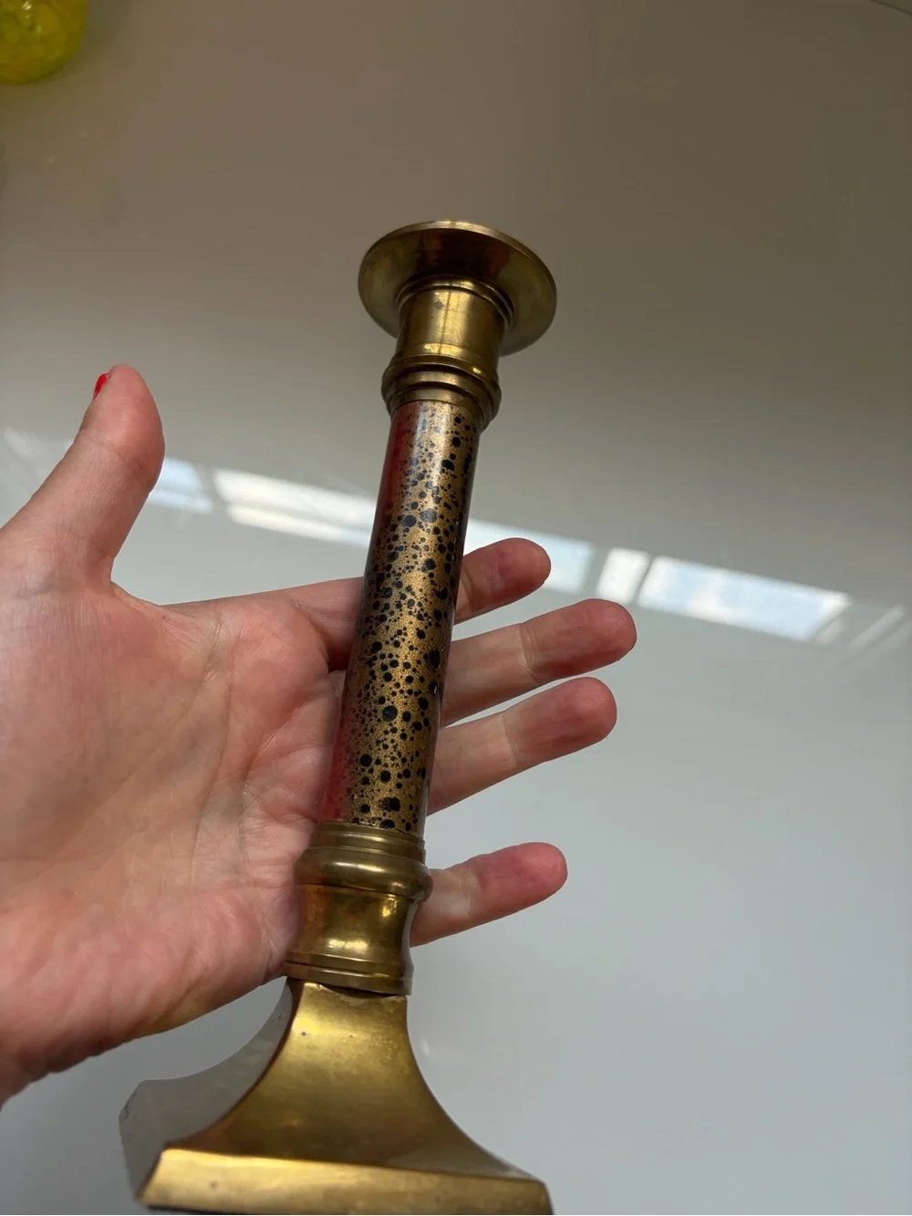 Vintage Brass Speckled Column Candle Holder - Gold and Copper Finish